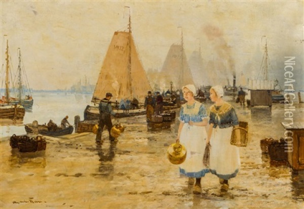 Dwie Kobiety Na Nabrzezu Oil Painting - Alexander Rau