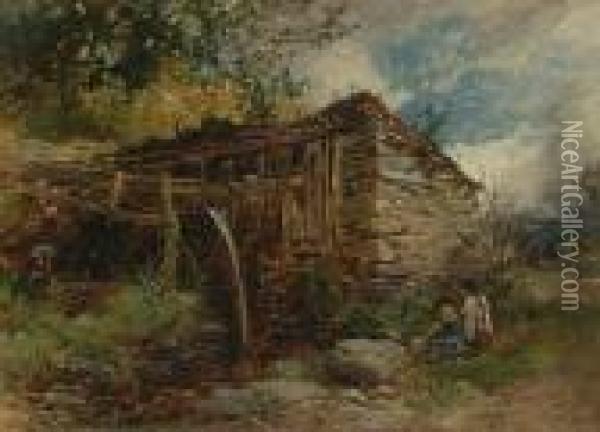 Children By A Mill Oil Painting - John Syer