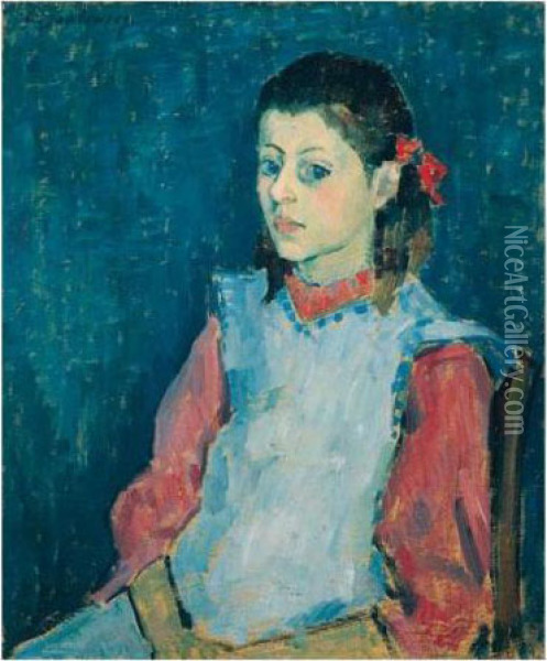 Madchen Mit Weisser Schurze (girl With A White Apron) Oil Painting - Alexei Jawlensky