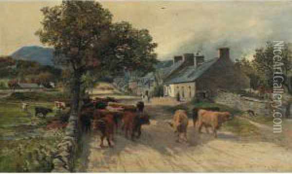 The Halt Of The Herd, Strathyre Oil Painting - John Smart
