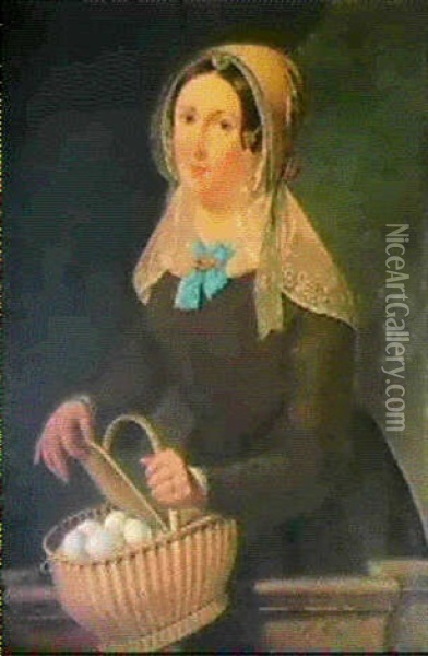 Junge Frau Mit Einem Eierkorbchen Oil Painting - Jacob Korsten