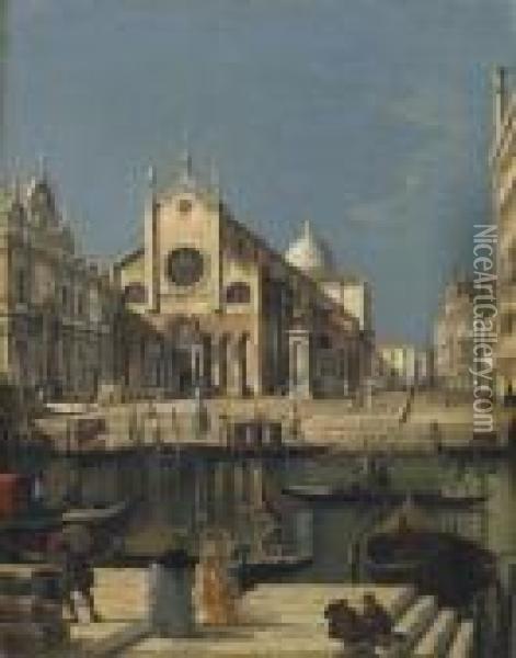 The Church And Campo Santi 
Giovanni E Paolo, Venice, With The Scuola Grande Di San Marco And 
Verrocchio's Equestrian Monument To Bartolomeo Colleoni Oil Painting - (Giovanni Antonio Canal) Canaletto