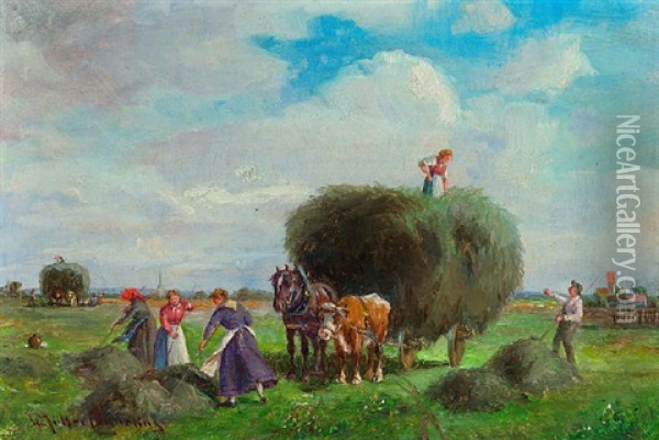 Bauern Bei Der Heuernte An Einem Spatsommertag Oil Painting - Ludwig Mueller-Cornelius
