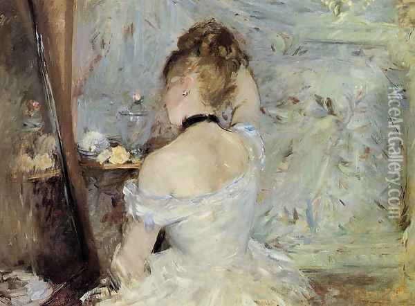 Young Woman At The Mirror Aka Young Girl Getting Dressed Seen From The Back Oil Painting - Berthe Morisot