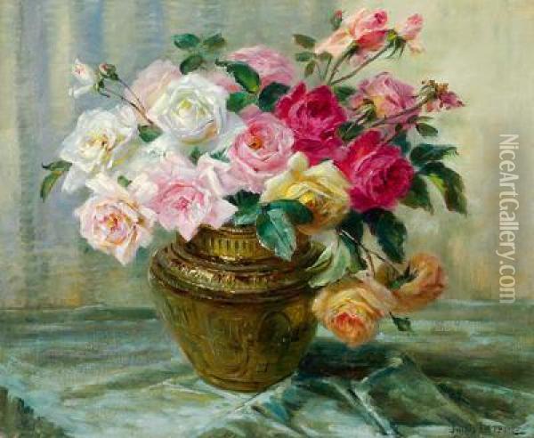 Bunter Rosenstraus In Vase Oil Painting - Louis Letsch