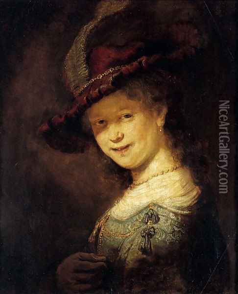 Saskia Laughing Oil Painting - Rembrandt Van Rijn