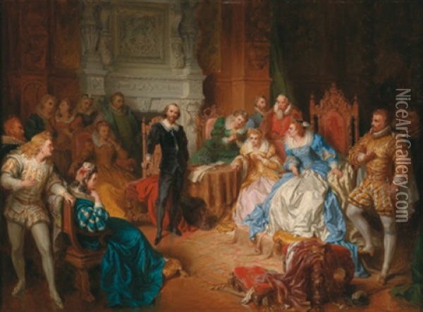 Shakespeare Am Hof Elisabeths Von England Seinen Macbeth Vorlesend Oil Painting - Edouard Ender