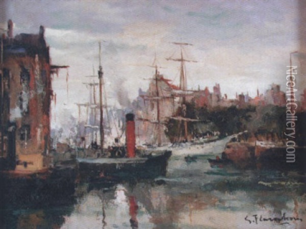 Cour Du Port A Amsterdam Oil Painting - Gustave Flasschoen