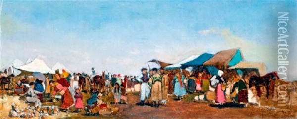 Szolnoki Vasar (sketch) Oil Painting - Lajos Deak Ebner