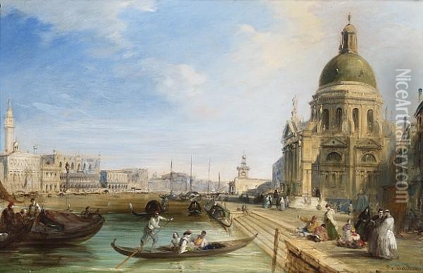 The Grand Canal With The Temple 
Of Santa Maria, Looking Towards The Orologio And Palazzo Ducale Oil Painting - Edward Pritchett