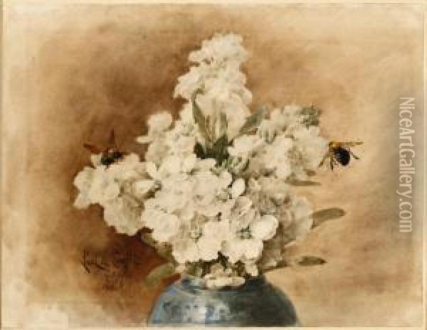 Paperwhites And Two Bumblebees Oil Painting - Paul De Longpre
