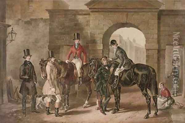 Leaving for the hunt, outside the south gate of Dublin Castle Oil Painting - Michael Angelo Hayes