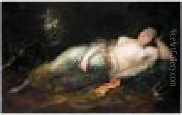 Maja Dormida (sleeping Nude) Oil Painting - Eugenio Lucas Velasquez