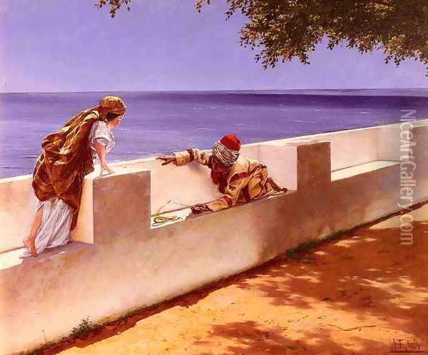 The Young Snake Charmer Oil Painting - Antonio Maria Fabres Y Costa