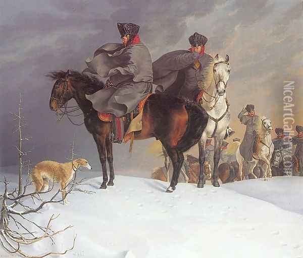 Prussian Cavalry Outpost in the Snow 1821 Oil Painting - Franz Kruger