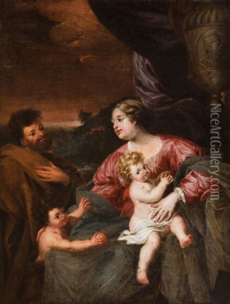 Sainte Famille Et Saint Jean Enfant Oil Painting - Jan van den Hoecke