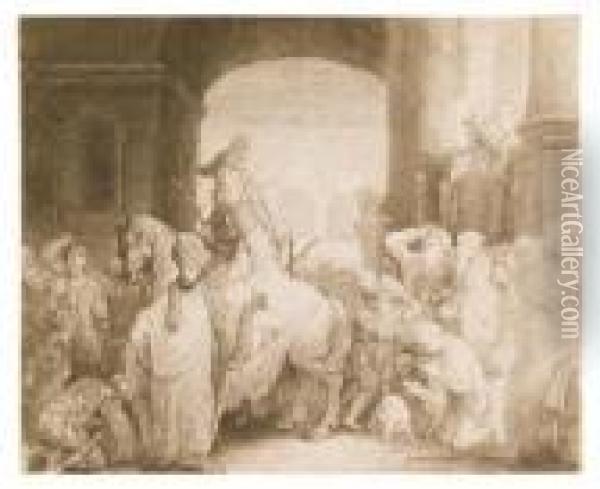 The Triumph Of Mordecai. Oil Painting - Rembrandt Van Rijn