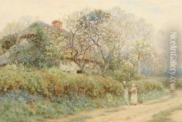A Cottage At Freshwater Gate, Isle Of Wight Oil Painting - Helen Mary Elizabeth Allingham