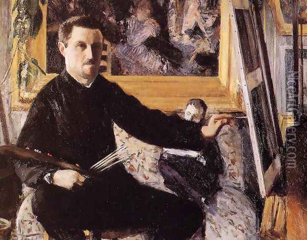 Self Portrait With Easel Oil Painting - Gustave Caillebotte