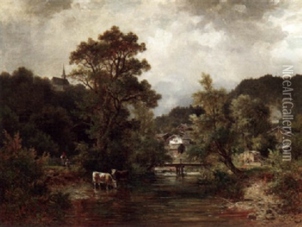 An Der Isar Bei Bad Tolz Oil Painting - Ludwig Sckell