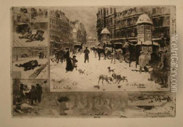 L'hiver A Paris Oil Painting - Felix-Hilaire Buhot