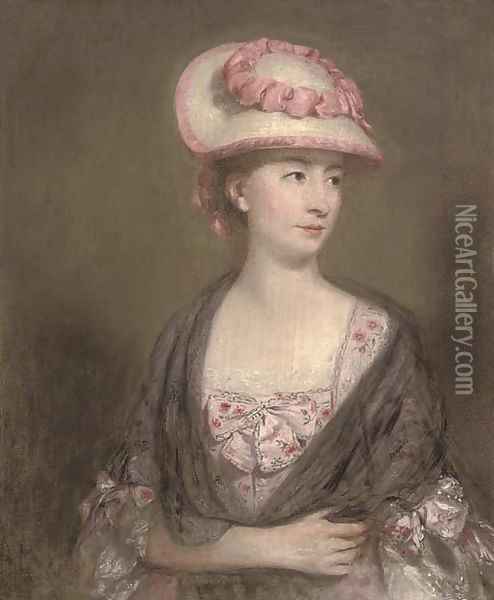 Portrait of a lady, half-length, in a pink dress and hat Oil Painting - Thomas Gainsborough
