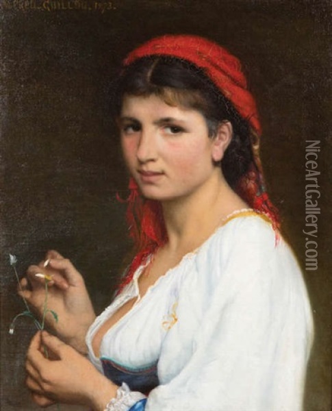 Esmeralda Charmante, Une Fleur Dans La Main Oil Painting - Alfred Guillou