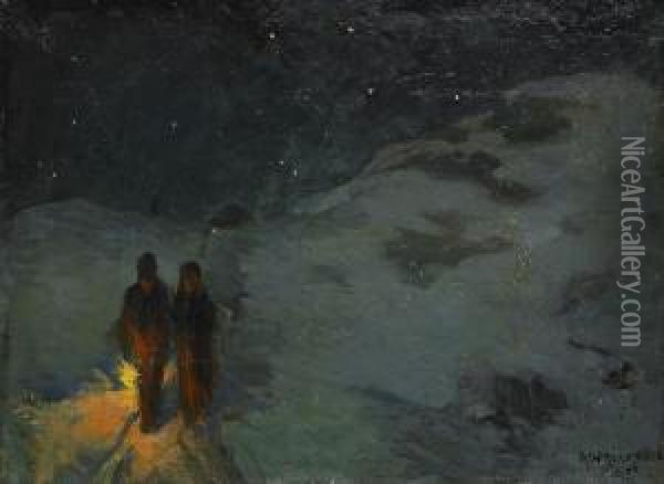 Julnatt - Motiv Fran Ladugardsgarde Oil Painting - Alf, Alfred Wallander
