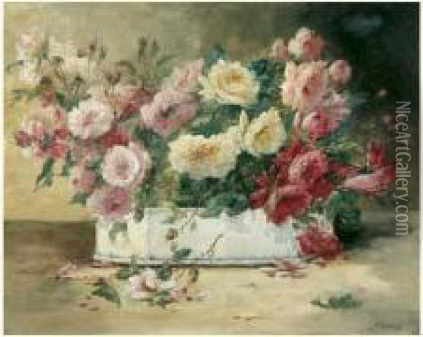 Bouquet De Pivoines Et De Roses Sauvages Oil Painting - Edmond Van Coppenolle
