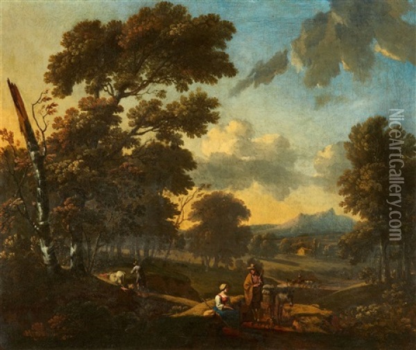 Landscape With Shepherds Oil Painting - Jan Dirksz. Both