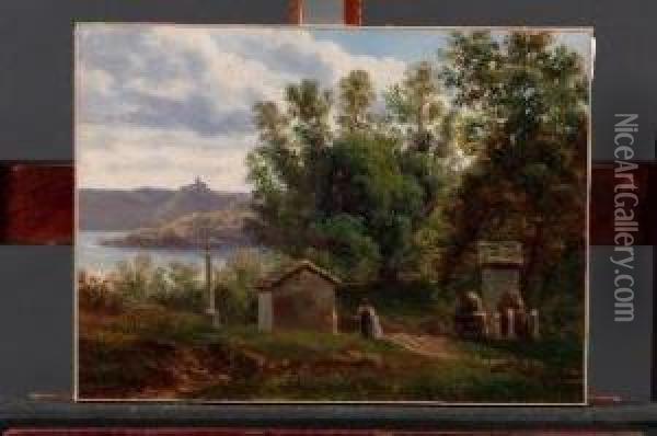 Paese Nei Dintorni Del Lago D'orta - 1881 Oil Painting - Giovan Battista Lelli