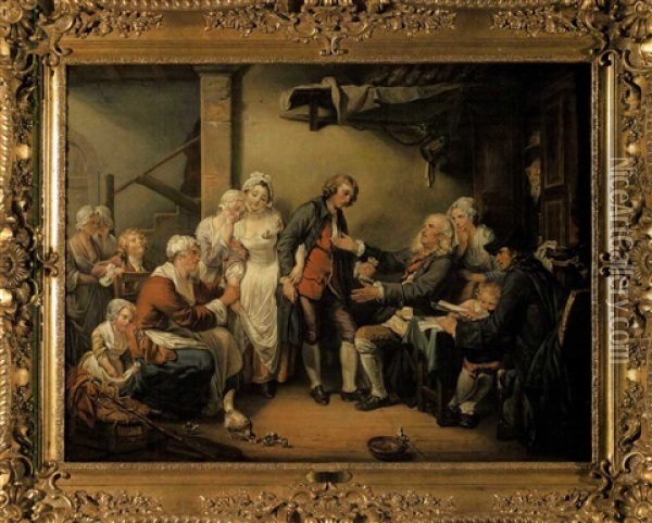 Interior Scene With Multiple Figures (after Jean Baptiste Greuze) Oil Painting - Georges Dupre