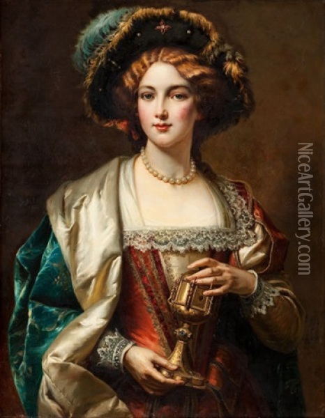 Portrait Of A Noblewoman Oil Painting - Cesare Auguste Detti