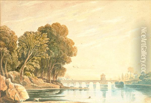 River Landscapes Apair Oil Painting - John Varley