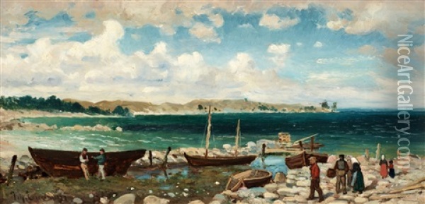 Kustlandskap Med Bathamn Oil Painting - Johan Ericson