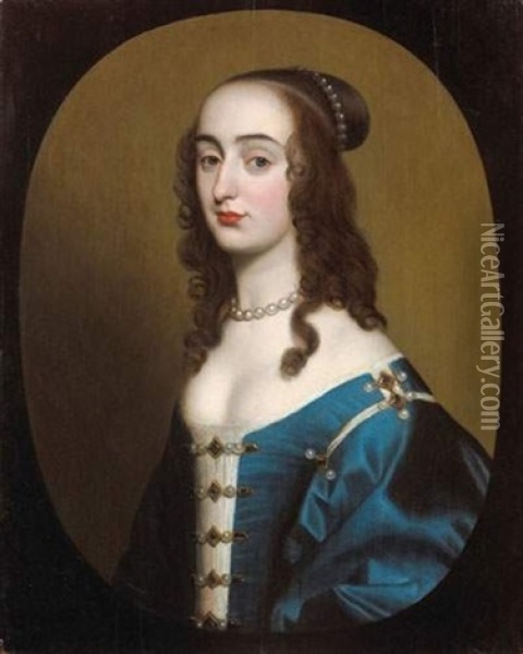 Portrait D'henriette Marie, Princesse Palatine (on 3 Panels) Oil Painting - Gerrit Van Honthorst