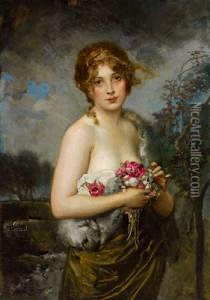 Madchen Mit Blumen Im Arm Oil Painting - Eduard Veith