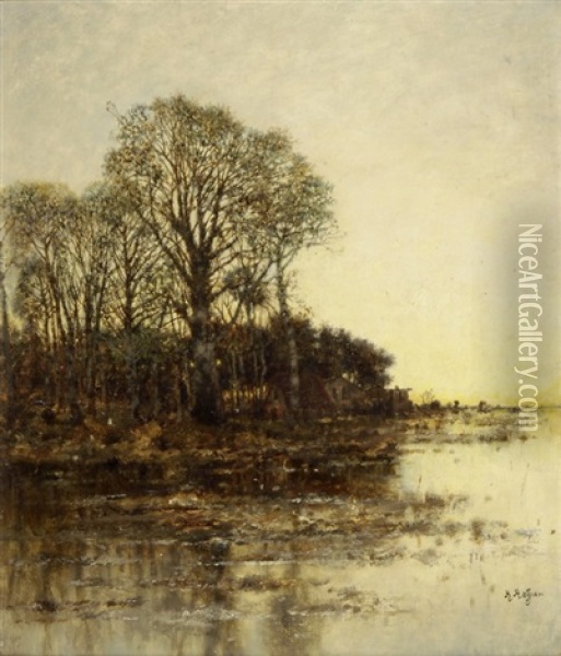 Baumgruppe An Flussufer Oil Painting - Karl Heffner