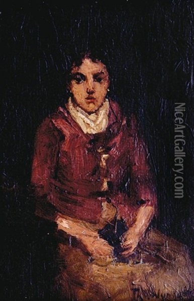 Portrait Of A Young Girl Oil Painting - Petrus Theodorus Van Wyngaerdt