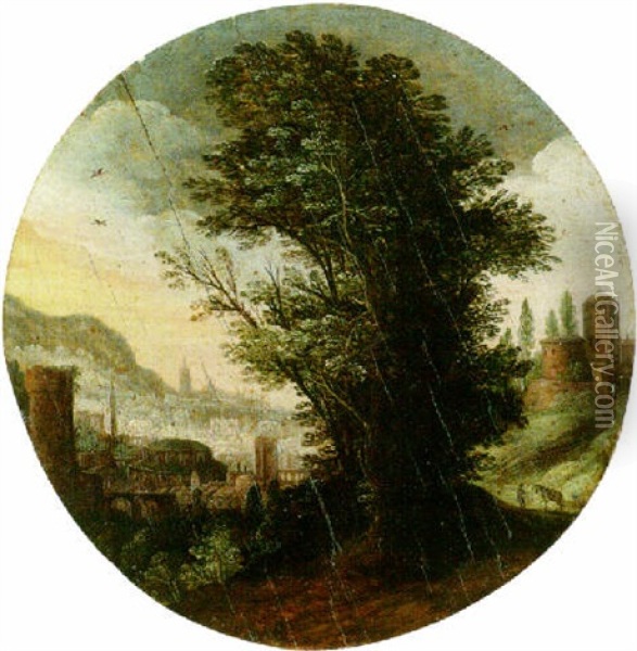 A Wooded Landscape With A Imaginary Classical City Beyond Oil Painting - Paul Bril