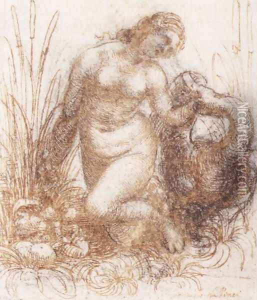 Study for a kneeling Leda 1503-07 Oil Painting - Leonardo Da Vinci