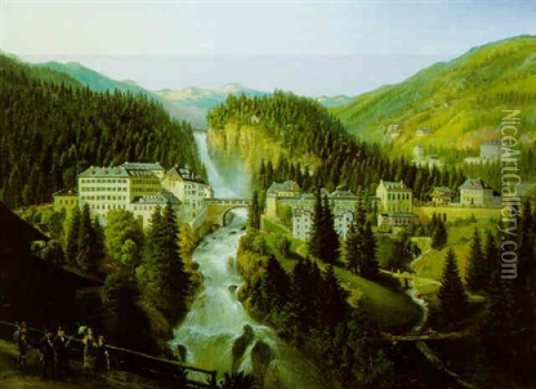 Ansicht Von Bad Gastein Mit Blick Auf Die Waldpromenade Oil Painting - Emil Ludwig Lohr