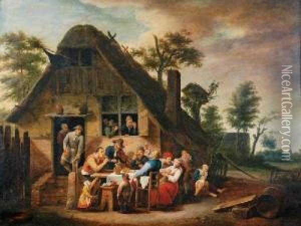 Chlopi Zabawiajacy Sie Przed Domem Oil Painting - David The Younger Teniers
