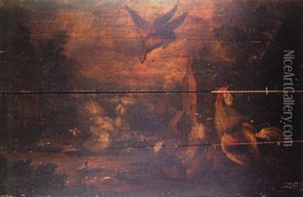 Birds In A Farmyard Oil Painting - Marmaduke Cradock