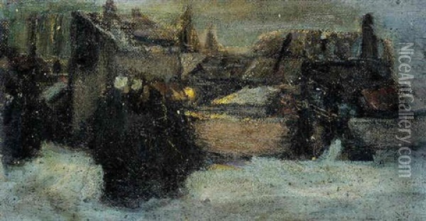 Dorf In Winterdammerung Oil Painting - Robert Genin