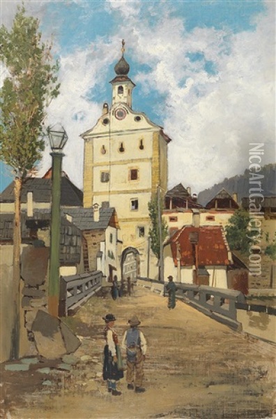The City Gate In Gmund Oil Painting - Theodor von Hoermann