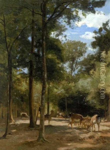 Chevreuils En Foret Oil Painting - Eugene Antoine Samuel Lavieille