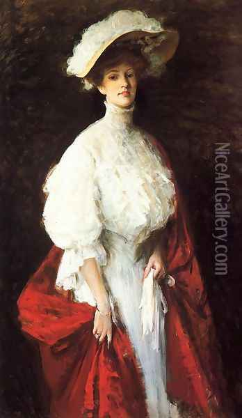 Portrait Of Miss Frances V Earle Oil Painting - William Merritt Chase