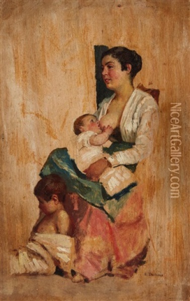 A Mother With Child Oil Painting - Eduardo Dalbono
