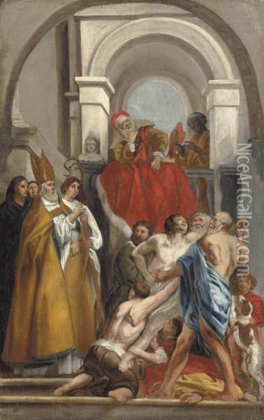 Saint Martin Healing A Possessed Man Oil Painting - Jacob Jordaens